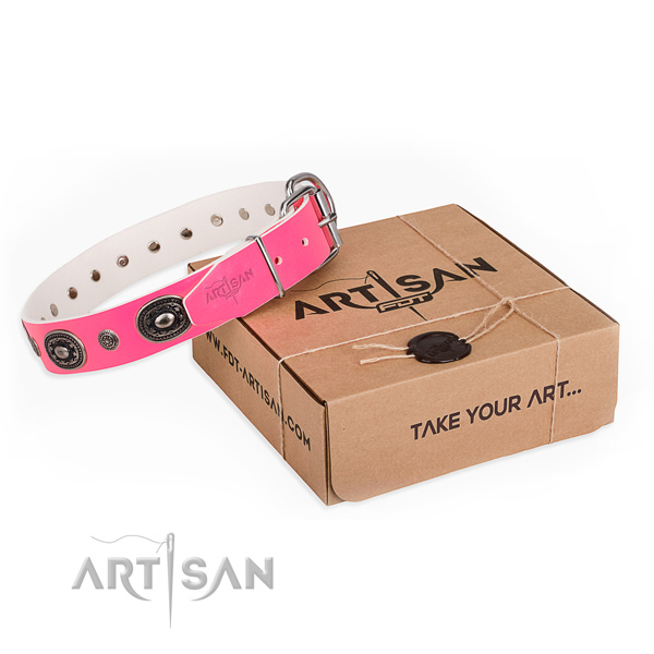 Soft to touch natural genuine leather dog collar handmade for easy wearing