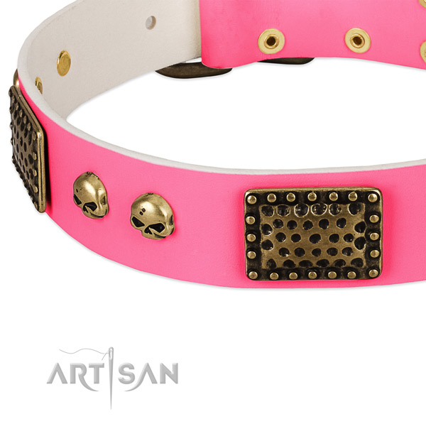 Durable embellishments on genuine leather dog collar for your four-legged friend