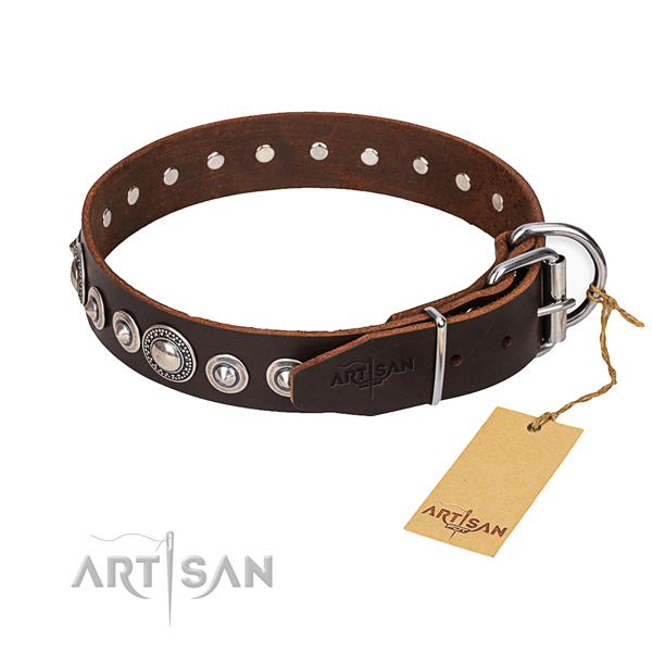 Full grain natural leather dog collar made of reliable material with durable hardware