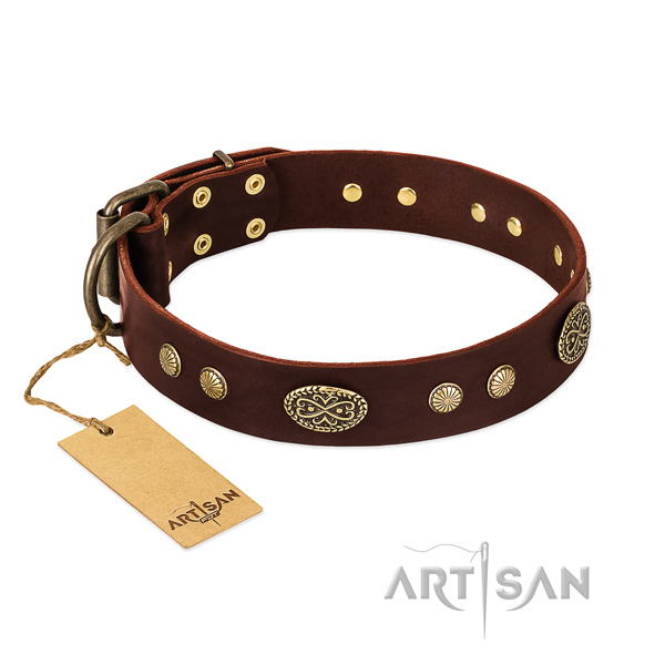 Durable studs on genuine leather dog collar for your doggie