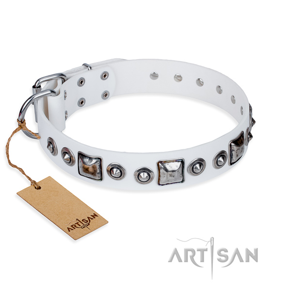 Full grain natural leather dog collar made of top notch material with rust resistant D-ring