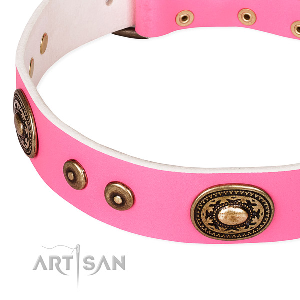 Full grain leather dog collar made of top notch material with decorations
