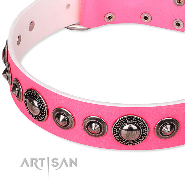 Easy wearing adorned dog collar of finest quality full grain genuine leather
