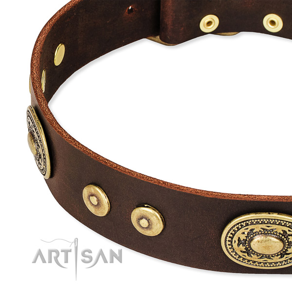Studded dog collar made of soft genuine leather