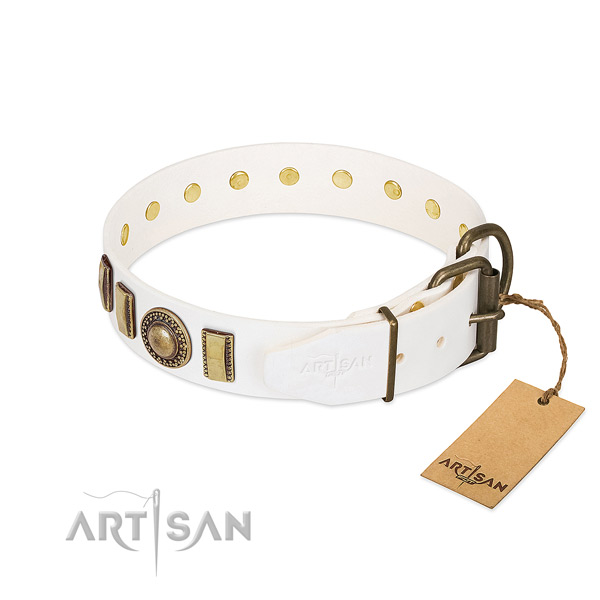 Top notch genuine leather dog collar handcrafted for your pet
