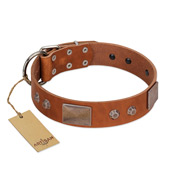 "Great Obelisk" Handcrafted FDT Artisan Tan Leather Siberian Husky Collar with Large Plates and Pyramids