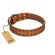 "Terra-cotta" FDT Artisan Tan Leather Siberian Husky Collar with Two Rows of Studs