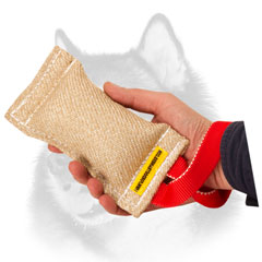 Siberian Husky bite tug jute with one nylon handle